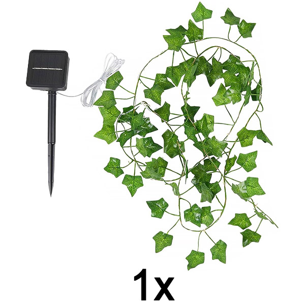 1x Соларни Приказни Светлинки с Изкуствени Листа от Бръшлян (5 м) | LEAFGLO