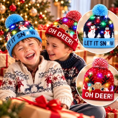Коледна плетена шапка с LED светлина| XBEANIE